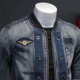 Men Vintage Denim Bomber Jacket